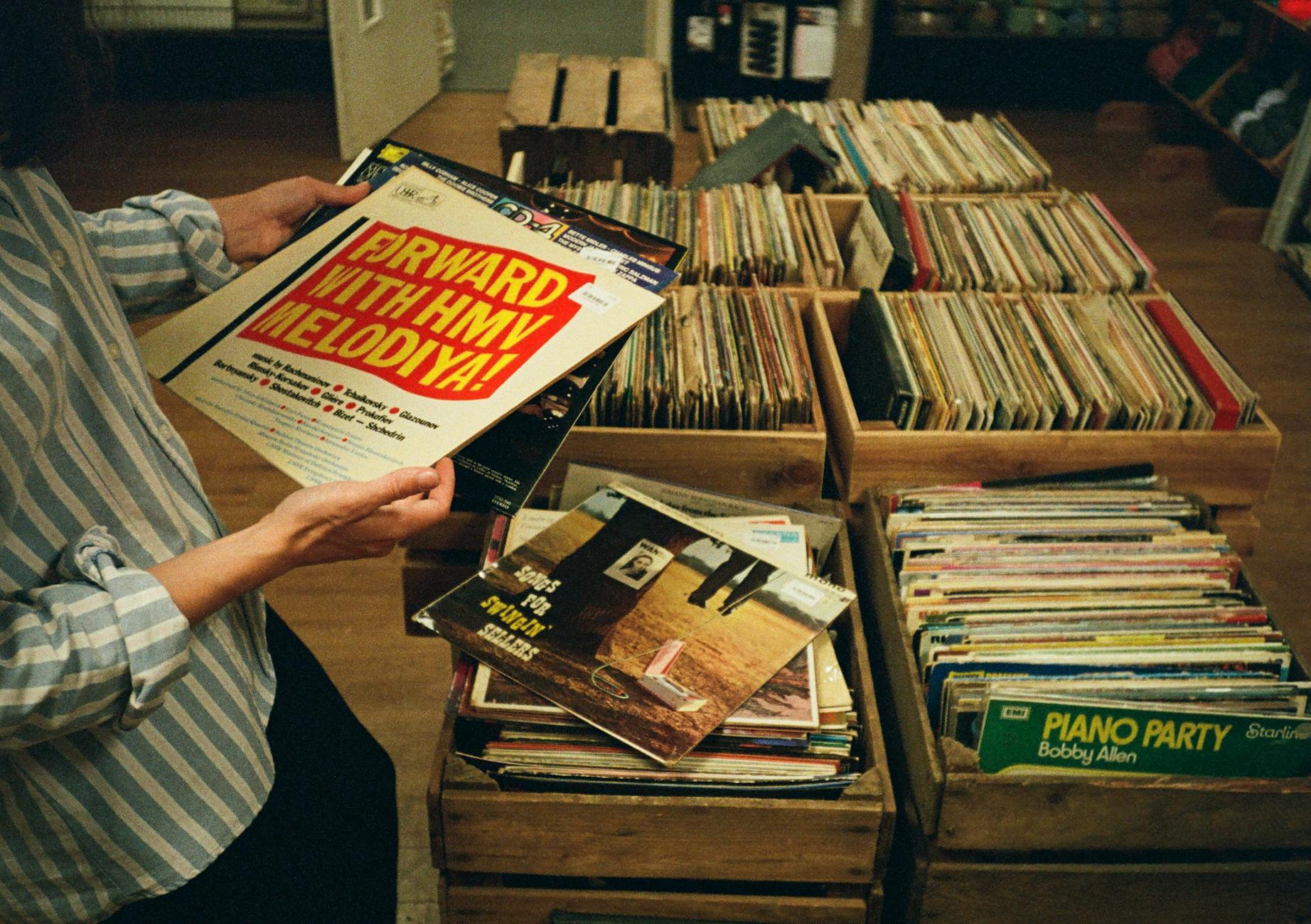Vintage vinyl records at a Glasgow market stall