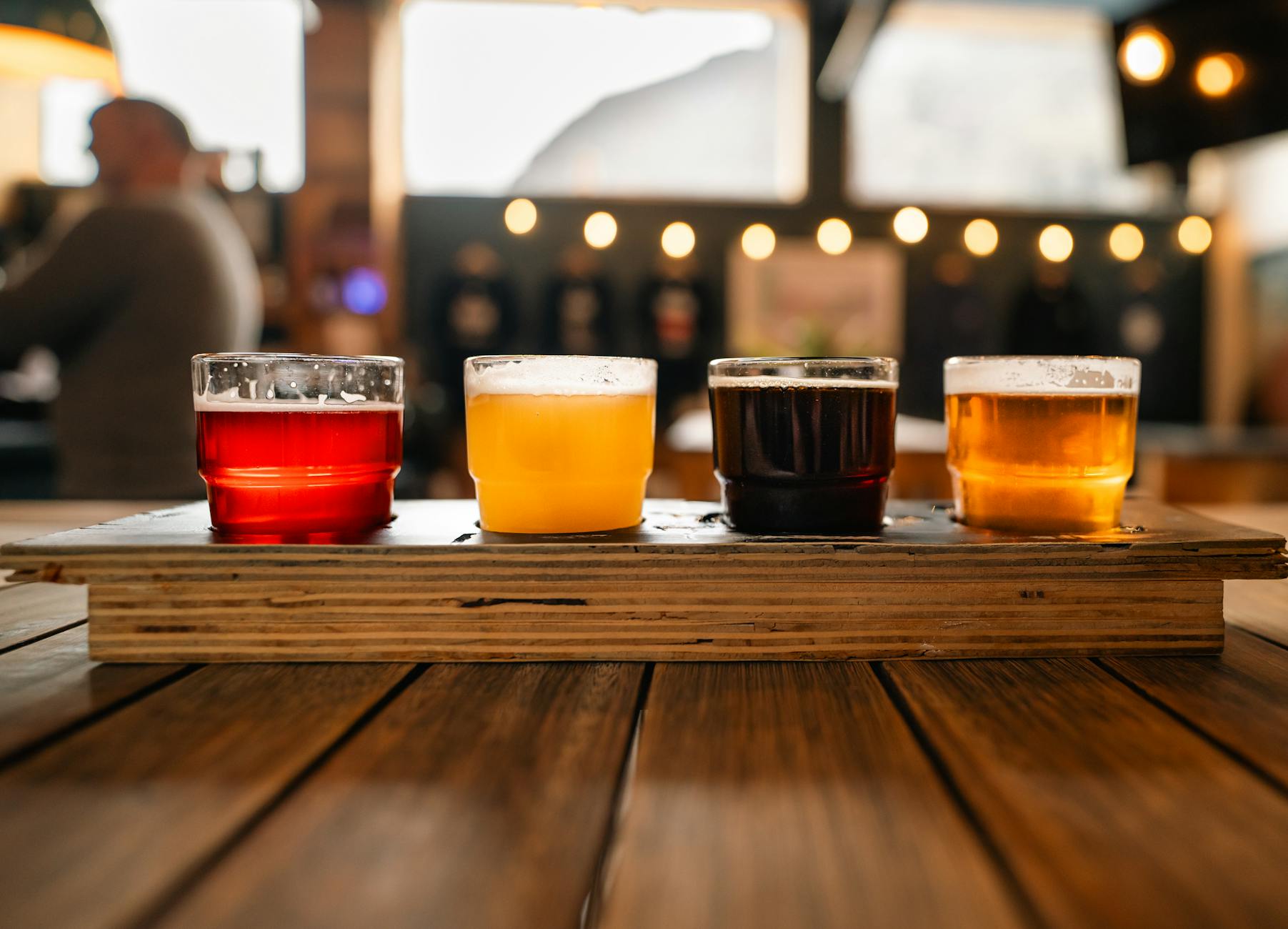 Craft beer tasting flight typical of a Drygate brewery tour