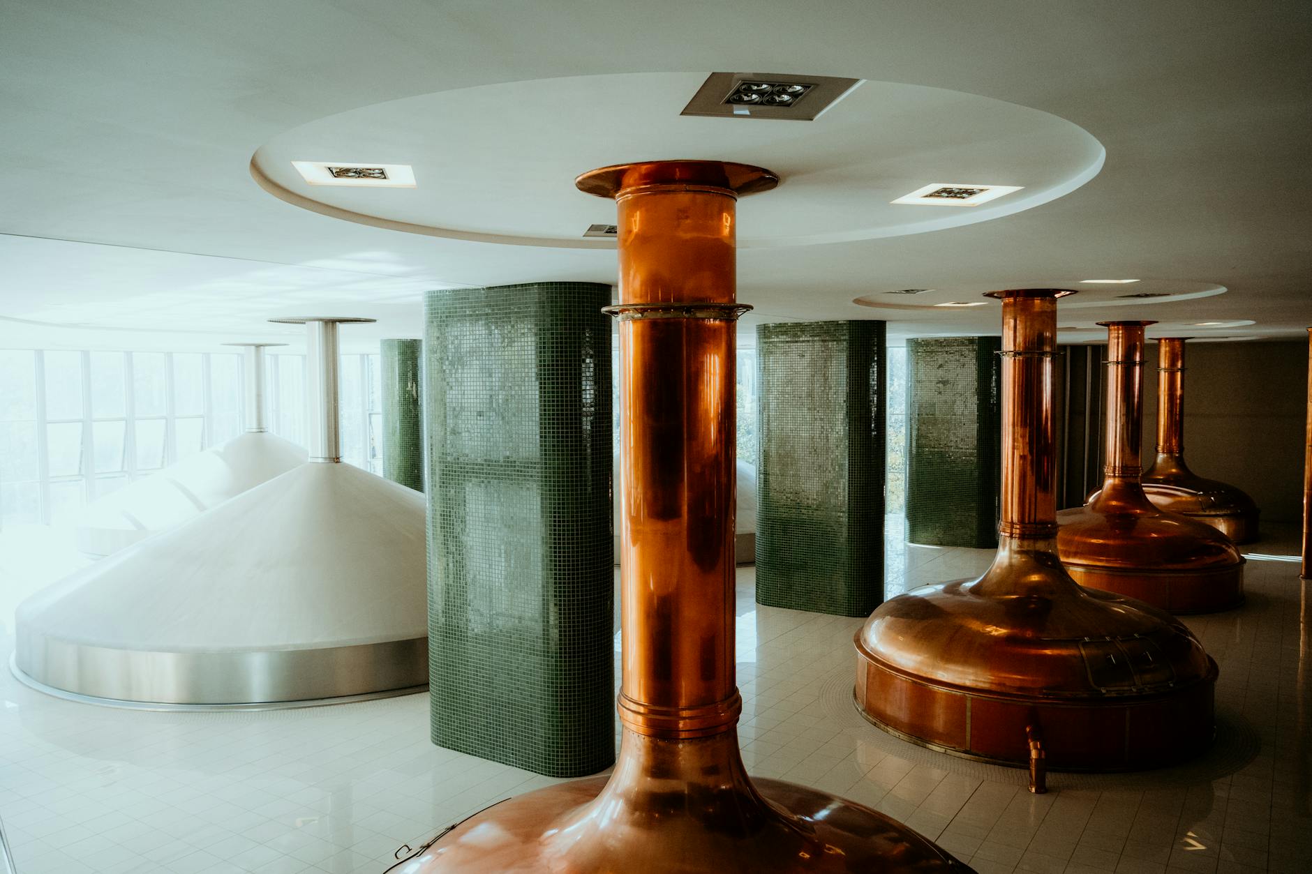 Brewery copper tanks at a Glasgow brewery tour