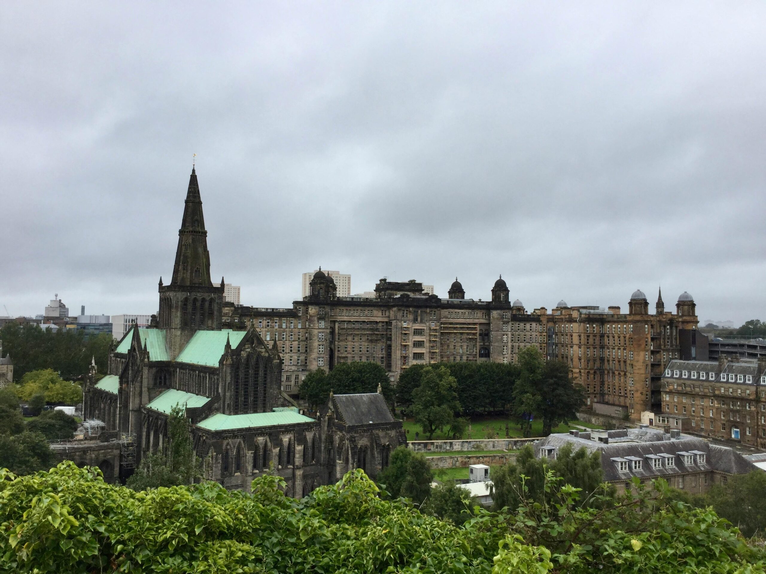 Glasgow Cathedral and city skyline showcasing Gothic architecture