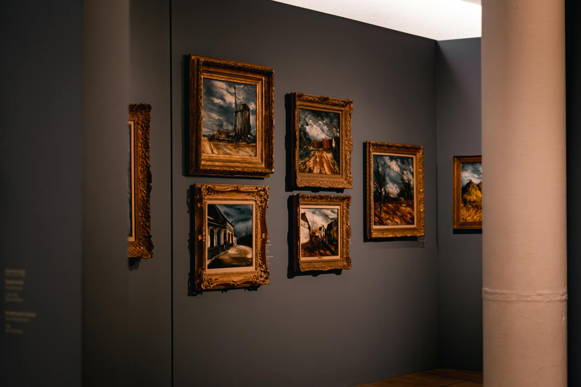 Art gallery with elegantly framed paintings on display