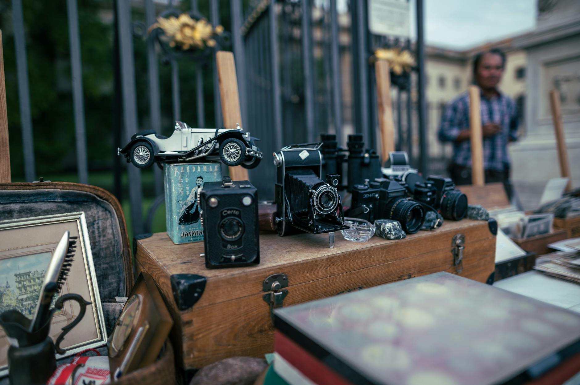 Shopping in Glasgow - vintage market stall with antiques and collectibles