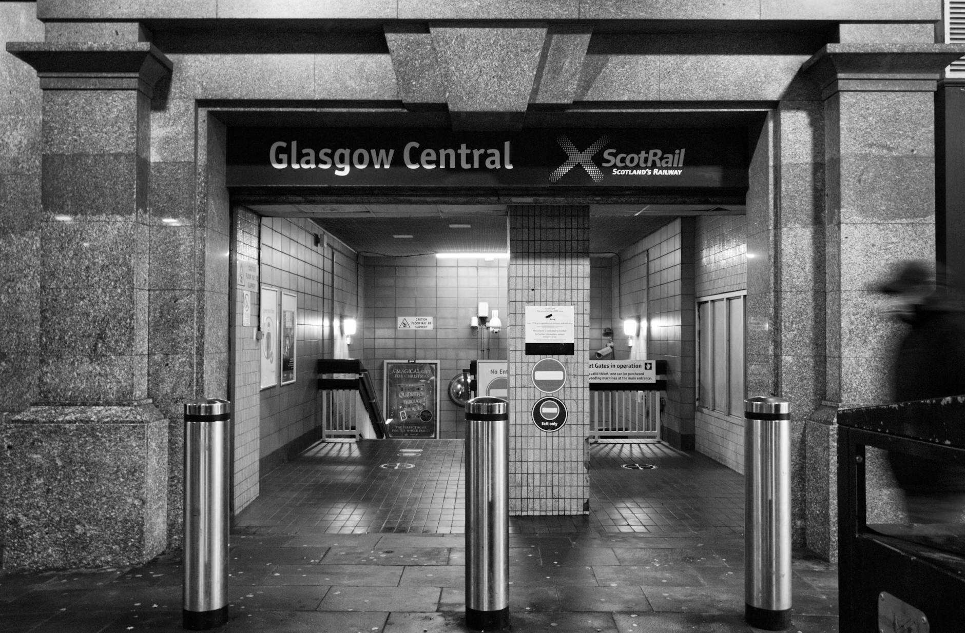 Glasgow Subway orange train at a city centre station