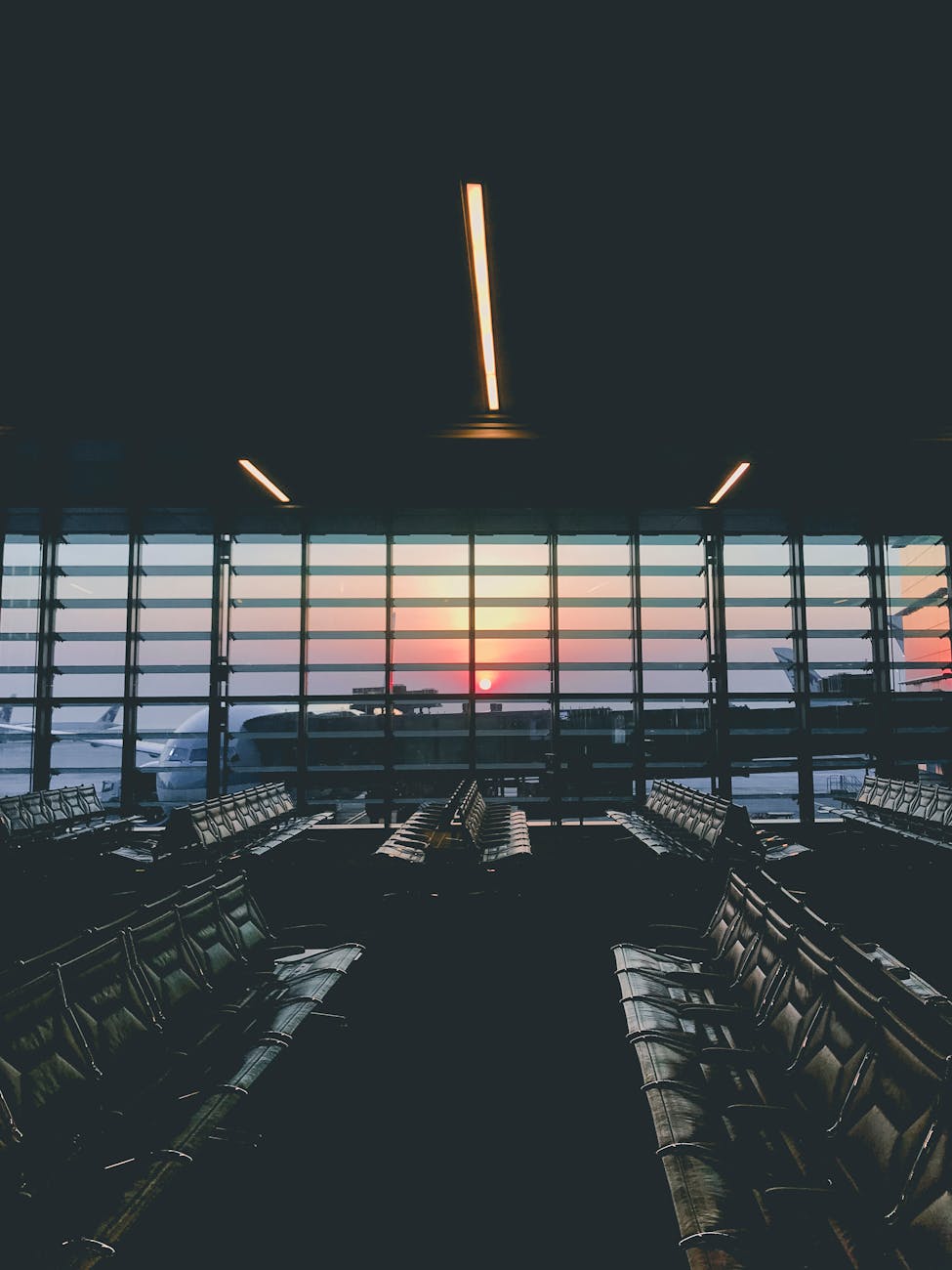 Airport terminal departure hall with passengers