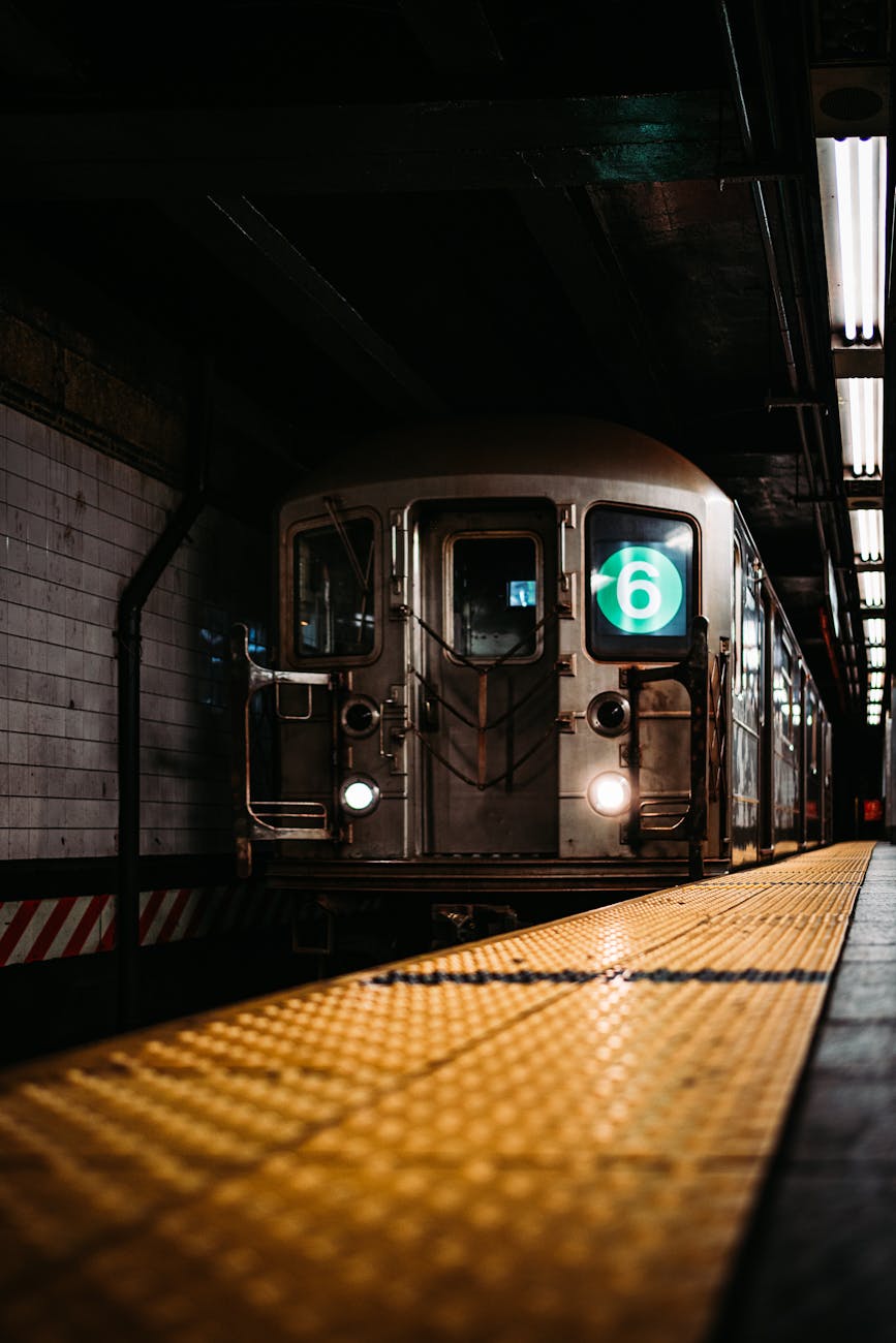 Underground subway train at platform station