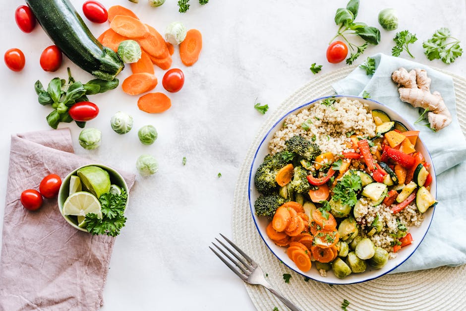 Colourful vegan bowl with fresh vegetables grains and plant-based protein in Glasgow