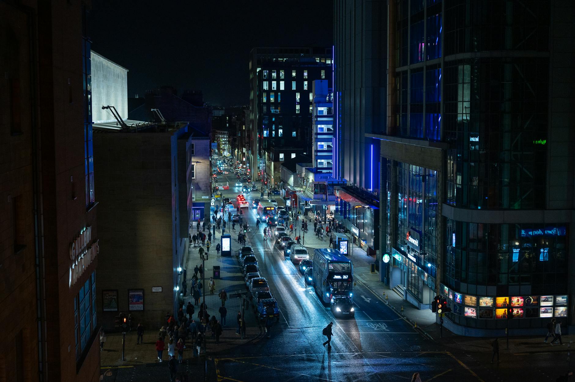 Glasgow city centre winter night lights January Celtic Connections