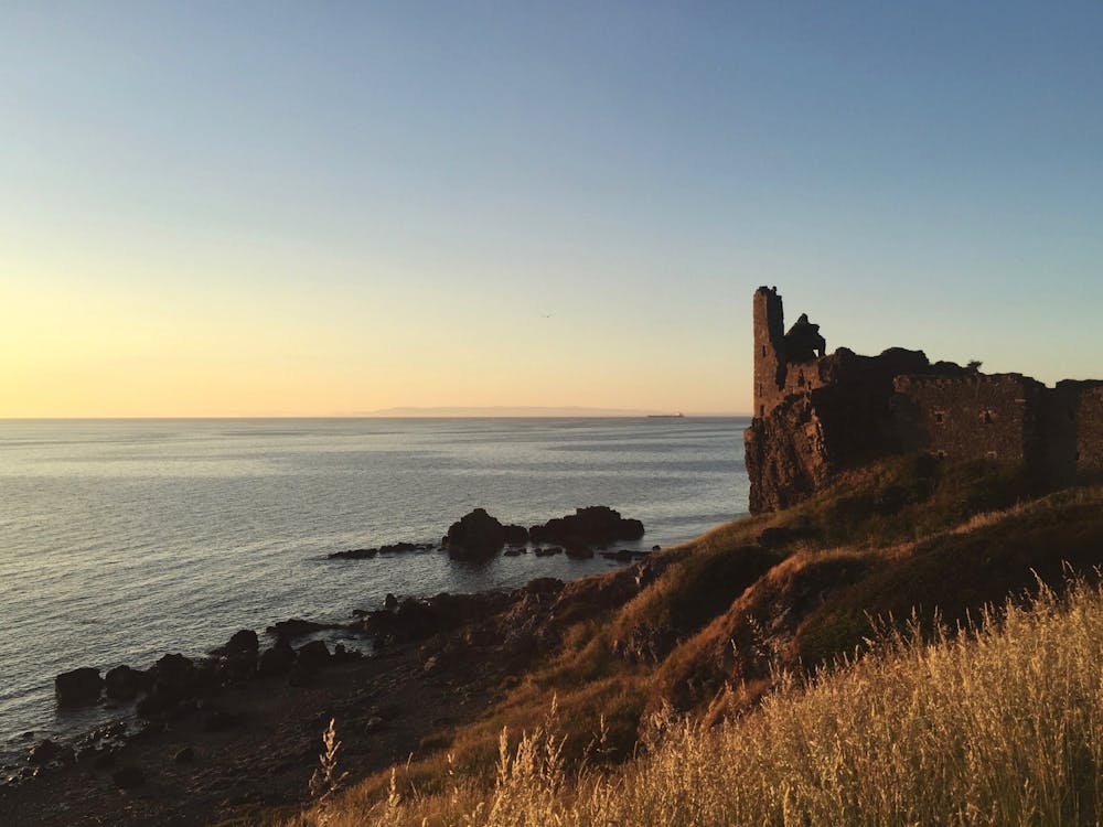 Dunure Castle on the Ayrshire coast at sunset